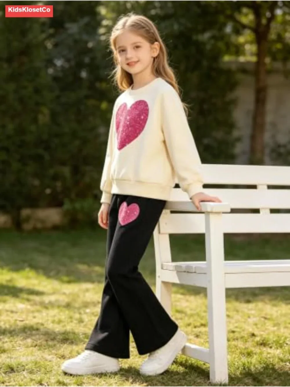 Girls Heart Graphic Top Flared Pants 4-Piece Set Ages 3-12Y